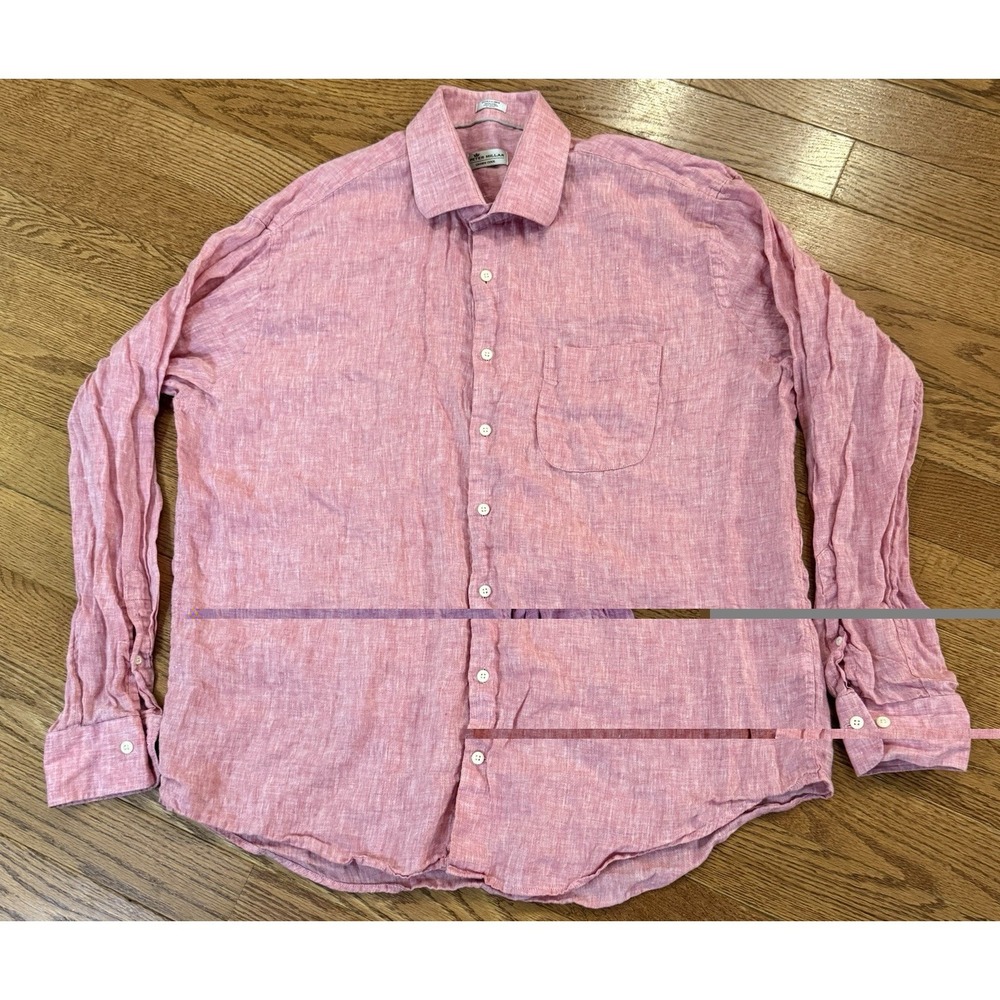 Peter Millar crown cool Dress shirt mens Size XL red 100% linen long sleeve - Picture 2 of 6